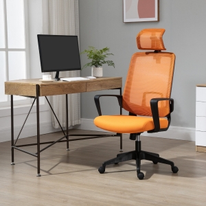 Vinsetto Mesh Office Chair High Back Swivel Task Chair with Arm, Rotate Headrest, Adjustable Height, Yellow