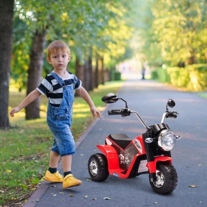 Aosom Kids Electric Motorcycle Ride-On Toy 3-Wheels Battery Powered Motorbike Rechargeable 6V with Horn Headlights Motorbike Realistic Sounds 1.24mph Speed for Girls Boy 18 - 36 Months Red