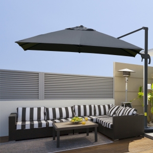 Outsunny 3x3m /10x10ft Cantilever Umbrella Rotatable Square Top Market Parasol with 4 Adjustable Angle for Backyard Patio Outdoor Area Dark Gray