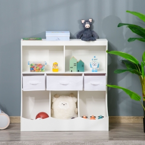 HOMCOM Kids Bookcase Toddler Toy Storage Organizer, Kid’s Bin Storage Unit Children Display Shelf Wardrobe for Toys Clothes Books Bedroom with Drawers, White