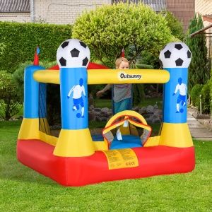 Outsunny Kids Bounce Castle House Inflatable Trampoline with Inflator for Kids Age 3-12 Football Field Design 7.4' x 7.2' x 6.4'