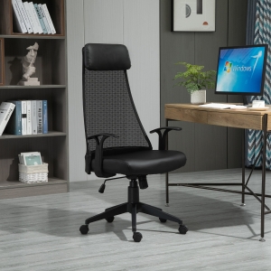 Vinsetto Executive Office Chair Mesh Faux Leather High Back Swivel Computer Desk Chair (Black)
