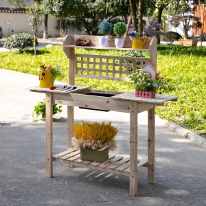 Outsunny 39'' x 18'' x 55'' Wooden Garden Potting Table Bench with Clapboard Outdoor