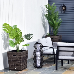 Outsunny Grey Rattan Flower Pot Small Large Size Square Plastic Self Watering Planter