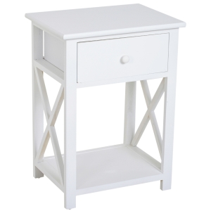 HOMCOM 22” Traditional Wood Accent End Table With Storage Drawer for Living Room or Bedroom, Flat White