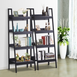 HOMCOM Set of 2 4 Tier Ladder Shelf Bookcase Multi-Use Display Rack Storage Shelving Unit Display Stand Flower Plant Holder Black