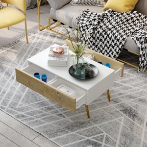HOMCOM Coffee Table w/ 4 Drawers for Living Room, Reception Room, Cocktail Table, Sofa Table, Graceful Functional Table, Natural Wood