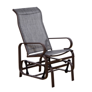 Outsunny Metal Mesh Fabric Single Outdoor Patio Glider Rocking Chair - Brown