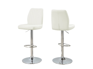 Monarch 2 Piece Contemporary PU Leather Vertical Ribbed Seat Chrome Base Hydraulic Lift Swivel Barstool Chair Set - White Finish