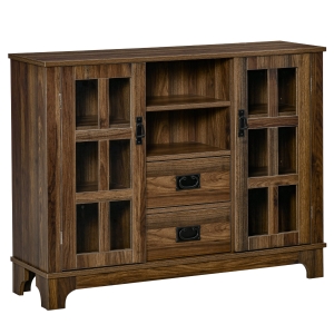 HOMCOM Kitchen Sideboard, Glass Door Buffet Cabinet, Server Cupboard with Storage Drawers & Adjustable Shelves for Living Room, Walnut