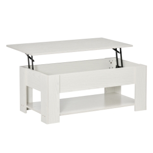 HOMCOM Lift Top Coffee Table with Hidden Storage Compartment and Open Shelf, Pop Up Coffee Table for Living Room, White