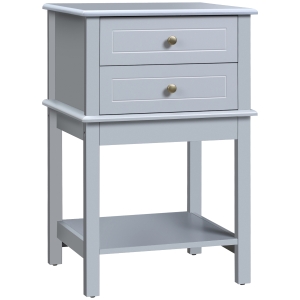 HOMCOM Modern End Table w/ 2 Storage Drawers & Bottom Shelf for Living Room, Light Grey