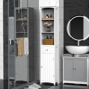 HOMCOM Tall Wooden Bathroom Cabinet Storage Organizer Kitchen Bedroom Decorative