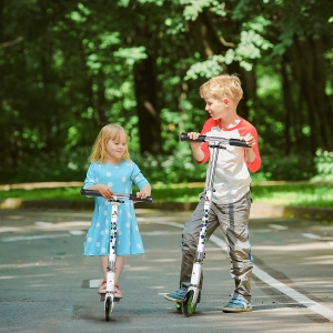 Aosom Youth Kick Scooter One-Click Foldable Teens Ride On Toy with Adjustable Handlebar Rear Brake for Boys and Girls Aluminium White