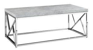 Monarch 47" Contemporary Polished Chrome Metal Frame Accent Cocktail Coffee Table - Grey Cement-Look Finish