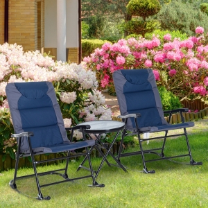 Outsunny 3pc Outdoor Folding Rocking Chair and Table Set Camping Yard Lounger Seat Patio Bistro Set w/ Paded Seat