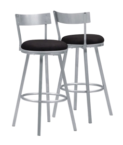 Moarch 2 Piece 43" Sleek Low Profile Seat Microfiber Padded Metal Frame Barstool Chair Set - Silver Finish