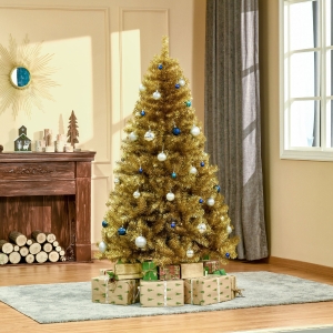 HOMCOM 6ft Artificial Christmas Tree Pop-Up Collapsible Golden Xmas Tree for Holiday Carnival Party Decorations