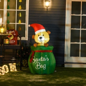 HOMCOM Inflatable Bear Up and Down with Santa's Hat for Christmas Decoration
