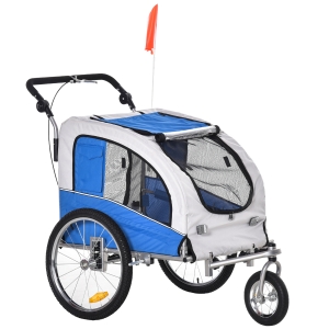 Aosom Elite II 2-In-1 Pet Dog Bike Trailer and Stroller with Suspension and Storage Pockets - Blue