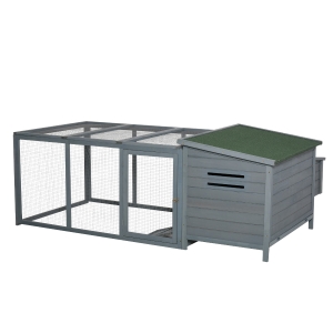 PawHut 87" Deluxe Chicken Coop Wooden Hen House Rabbit Hutch Poultry Cage Pen Backyard with Large Outdoor Run, Indoor Nesting Box & Fir Wood Build - Grey