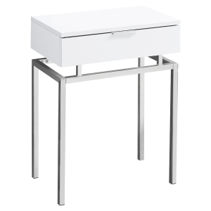 Monarch 24" Contemporary End Table Night Stand with Large Storage Drawer and Metal Base - White / Chrome Base