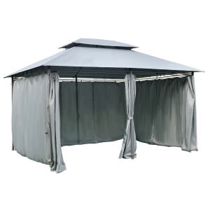 Outsunny 10' x 13' 2-Tier Steel Outdoor Garden Gazebo With Vented Soft Top Canopy And Removable Curtains, Grey