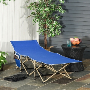 Outsunny Wide Folding Camping Cot Single Person Portable Outdoor Military Sleeping Bed Navy Blue