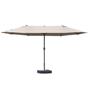 Outsunny 15' Outdoor Patio Umbrella Twin Canopy Sunshade Market Shade w/ Crank Coffee
