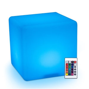HOMCOM 11.75" RGB Waterproof Rechargeable Adjustable Color Changing Cube With Remote Control