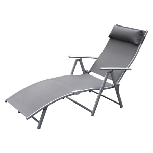 Outsunny Steel Sling Fabric Outdoor Folding Chaise Lounge Chair Recliner - Grey