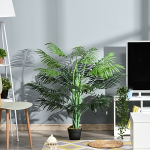 Outsunny 4FT Artificial Palm Tree Faux Plant with 18 Leaves in Nursery Pot for Indoor Outdoor Greenery Home Office Decor