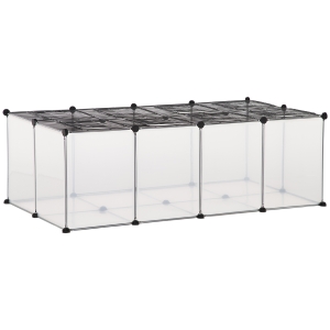 PawHut Pet Playpen with Door, Metal Mesh Cage with Mallet, Clear