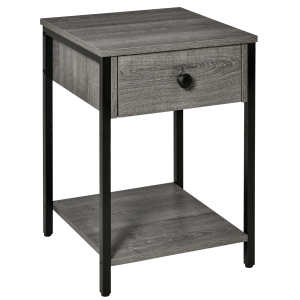 HOMCOM Rustic Side Table Night Stand w/ Storage Shelf & Drawer, Brown