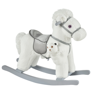 Qaba Kids Plush Ride-On Rocking Horse Toy Children Chair with Soft Plush Toy & Fun Realistic Sounds - White