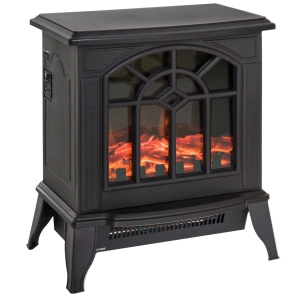 HOMCOM Electric Fireplace Heater, Fireplace Stove with Realistic LED Flames and Logs, Remote Control and Overheating Protection, 750W/1500W, Black