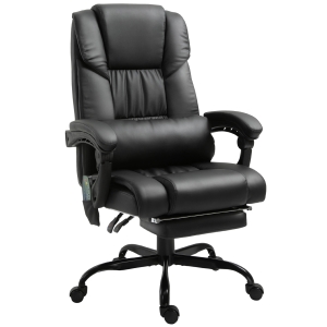 Vinsetto High Back Massage Office Desk Chair with 6-Point Vibrating Pillow, Computer Recliner Chair with Retractable Footrest, and Adjustable Lumbar Support, Black