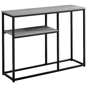 Monarch 42" Contemporary Accent Hall Sofa Console Table with Lower Shelf and Metal Frame - Gray Wood Grain-Look / Black Metal Base