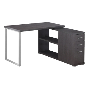 Monarch Contemporary Right or Left Facing Corner Computer Desk with Shelves and Storage Drawers - Grey