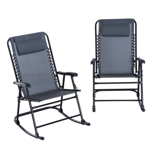 Outsunny Mesh Outdoor Patio Folding Rocking Chair Set - Grey