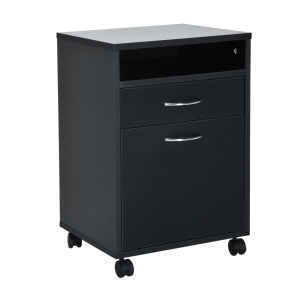 HOMCOM Mobile File Cabinet Organizer with Drawer and Cabinet, Printer Stand with Castors, Black
