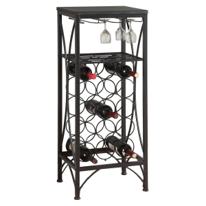 Monarch 40" Contemporary Curvy Metal Home Wine Bar Bottle and Glass Storage Rack - Black Finish