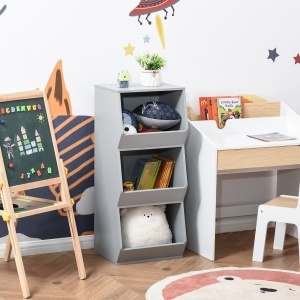 HOMCOM Kids Storage Cabinet 3 Shelves Anti-toppling Toy Storage Organizer Children Bookcase Book Rack for Children's Play Room/Bedroom, Grey