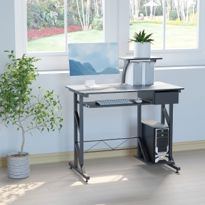 HOMCOM Computer Desk with Keyboard Tray, Writing Desk with Drawer, Workstation for Home Office, Black (35.4"Lx19.7"Wx37.4"H)