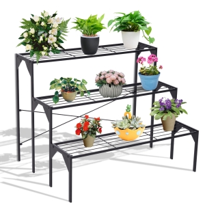 Outsunny 3 Tier Flower Plant Display Stand Rack Freestanding Decorative Shelf - Black