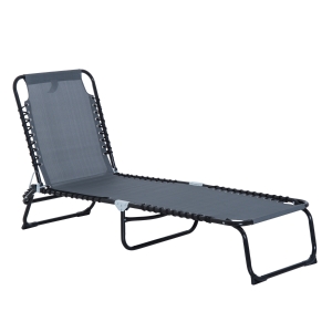Outsunny 4-Position Reclining Beach Chair Chaise Lounge Folding Chair - Grey
