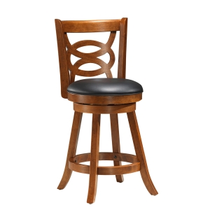 Monarch 2 Piece 39" PU Leather Padded Seat Counter Height Swivel Wooden Barstool Set - Oak Finish