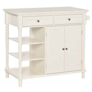 HOMCOM Vintage Kitchen Island with 3-Tier Open Shelving, Storage Cabinet with Drawers & Wood Legs, Adjustable Shelf for Living Room, Coffee Bar, White