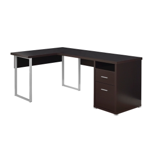Monarch 80" L-Shaped Contemporary Wood-look Computer Desk - Cappuccino