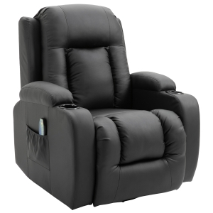 HOMCOM Luxury Faux Leather Heated Vibrating 8 Point Massage Recliner Chair with 360 Swivel and Remote - Black